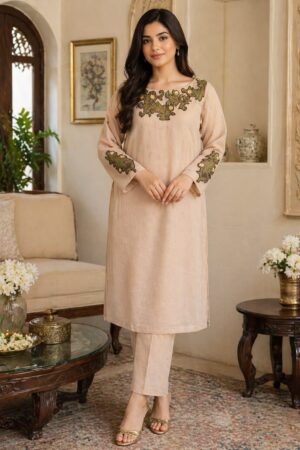 English Brown Cotton Net Kurti