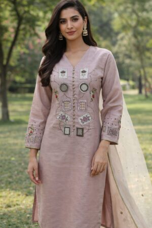 Tea Pink Cotton Net Kurti
