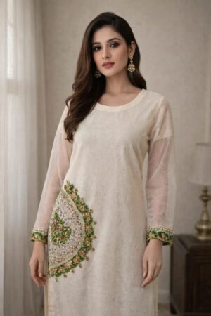 Light Peach Cotton Net Kurti