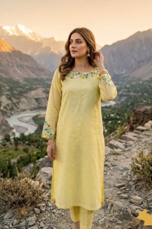 Lemon Yellow Cotton Net Kurti
