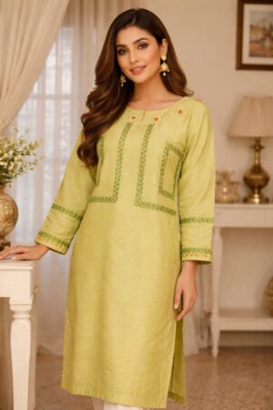 Olive Green Cotton Net Kurti
