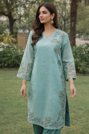 Teal Blue Cotton Net Kurti